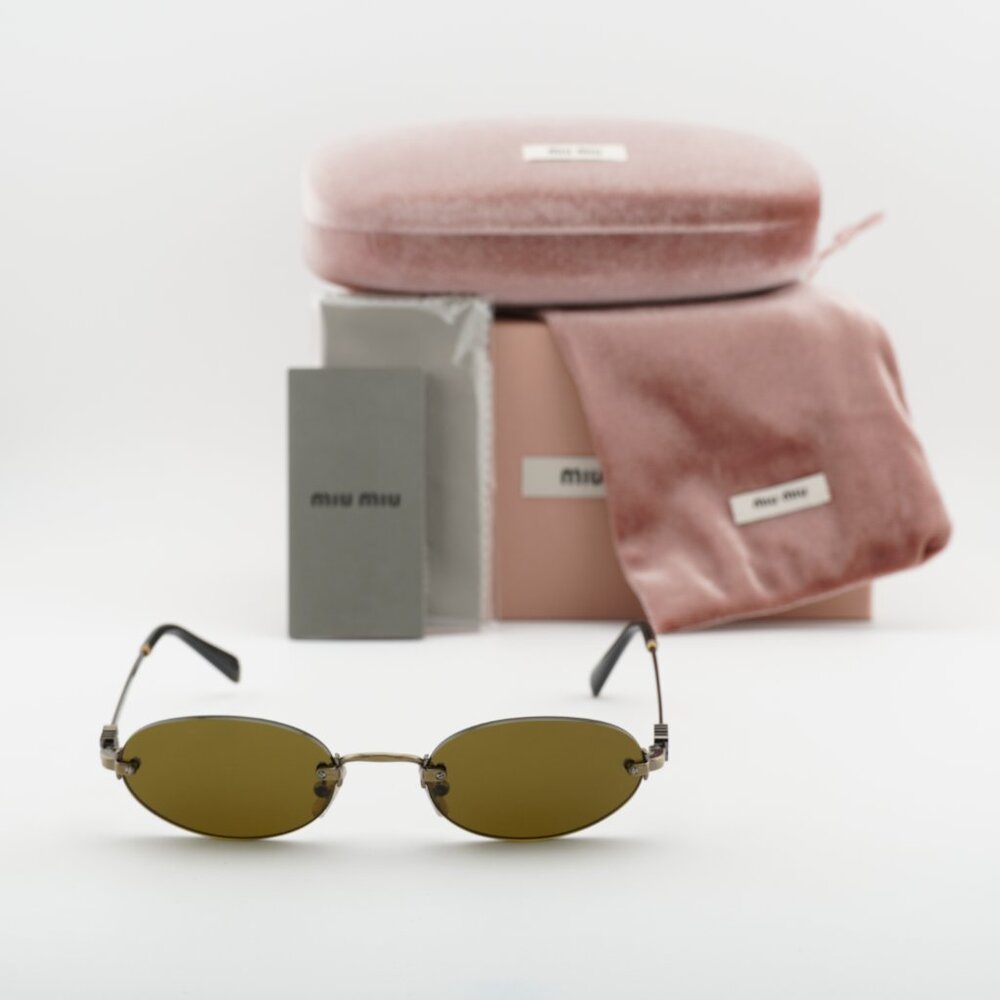 Miu Miu MUA54S 26C09Z Oval Sunglasses – Old Gold\Dark Brown - Picture 3 of 10